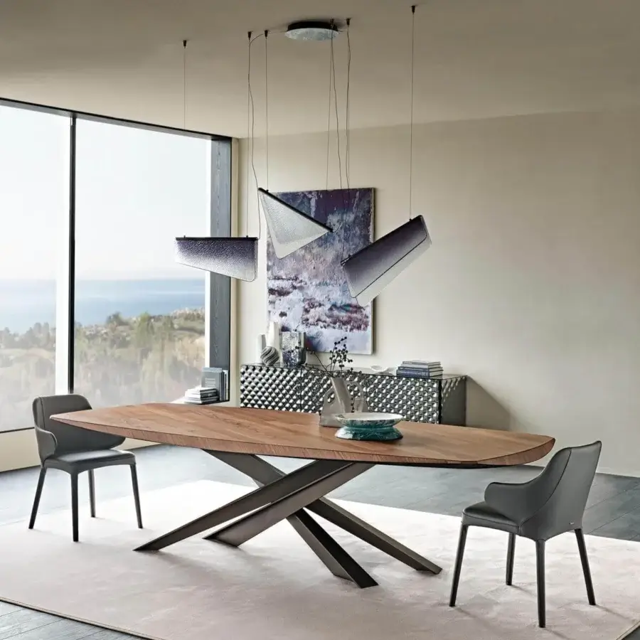 Superior Cattelan Italia Velar suspension lamp with folded transparent glass and smoky gray purple gradient finish