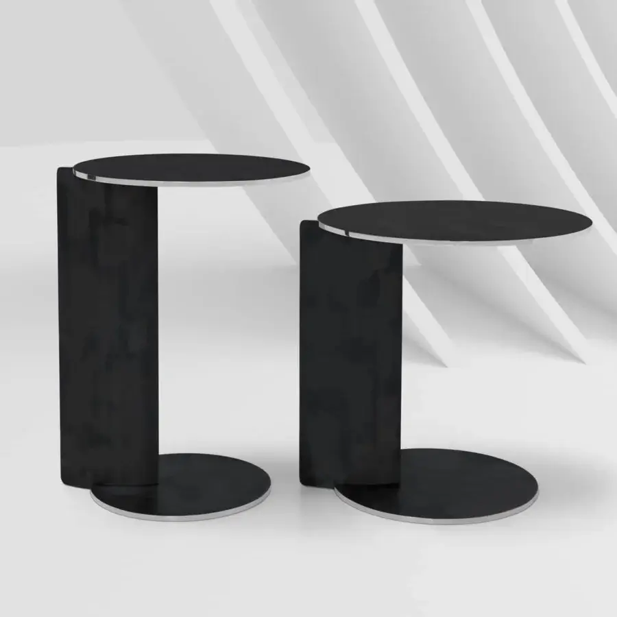 Distinguished Arketipo Joystick side table with circular tabletop and base in dark matte tone crafted for modern aesthetics