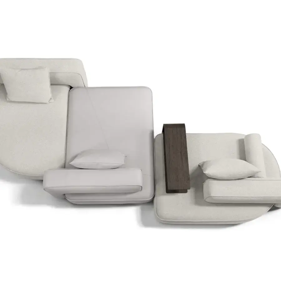 Innovative Arketipo Back Pack sectional with textile and leather-like upholstery in off-white and a matte finish