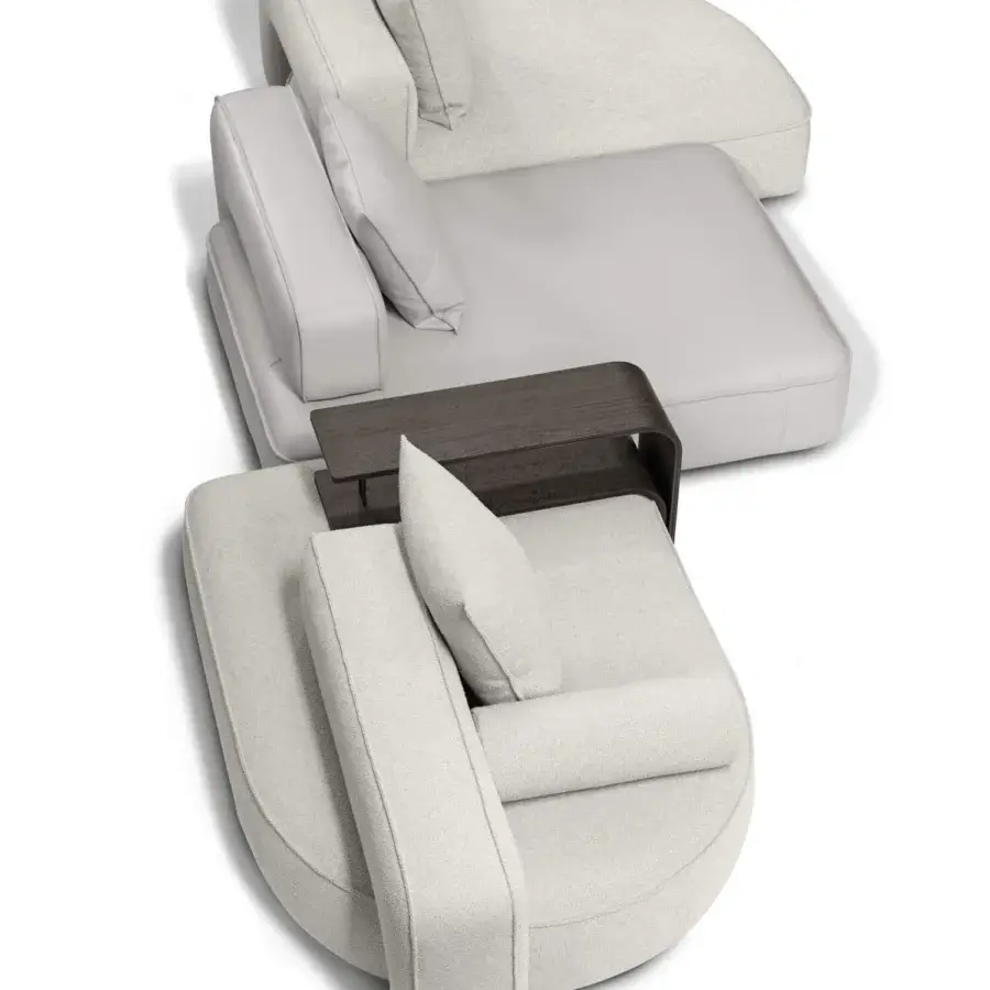 Distinguished Arketipo Back Pack sectional with light neutral upholstery and dark-toned wood accents crafted for contemporary living spaces