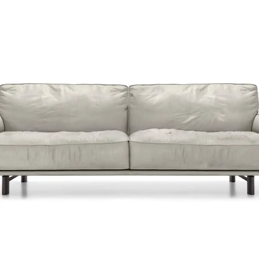 Superior Arketipo Close to Me sofa with light beige textile upholstery and meticulous leather strap detail