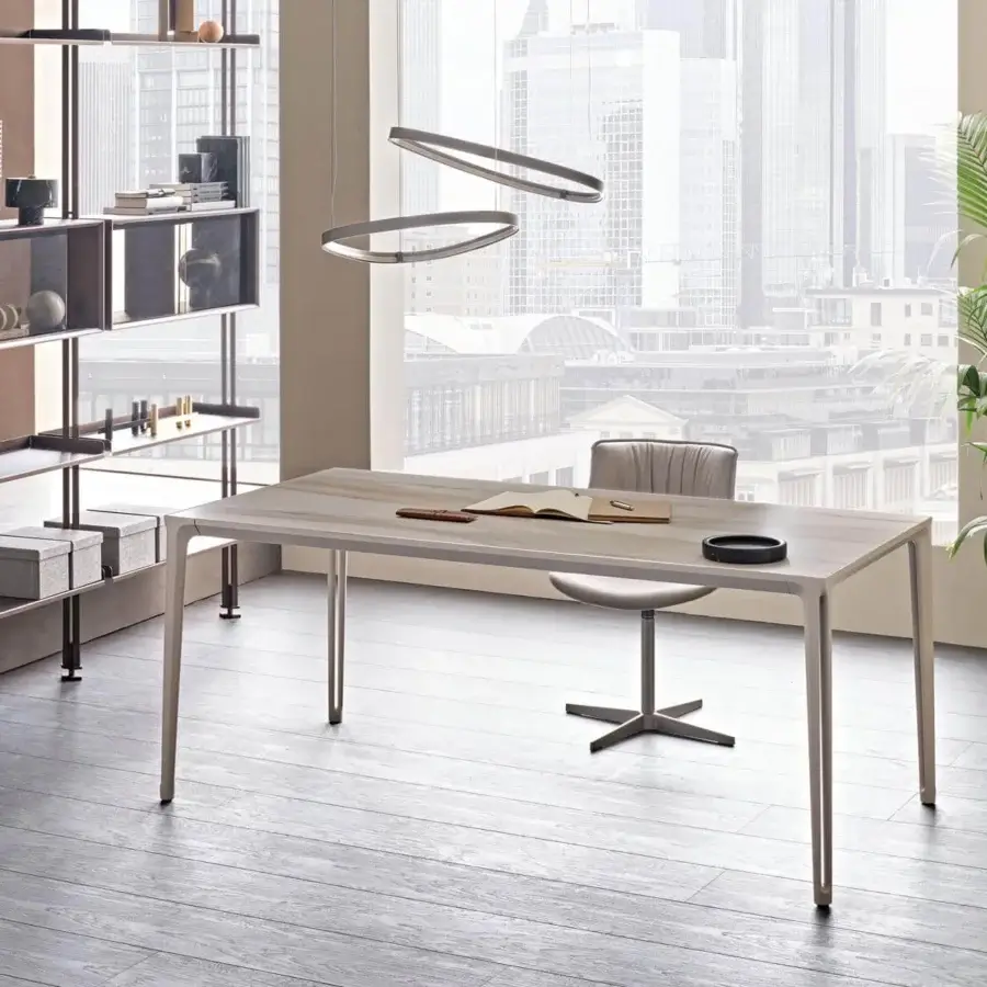 Superior Cattelan Italia Boulevard table with light-toned wood and embossed lacquered aluminum legs in a contemporary design