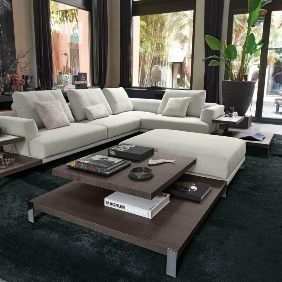 Distinguished Arketipo That's Life sectional crafted in Italy with soft edges and a low profile, upholstered in cream and blush textiles with a matte finish