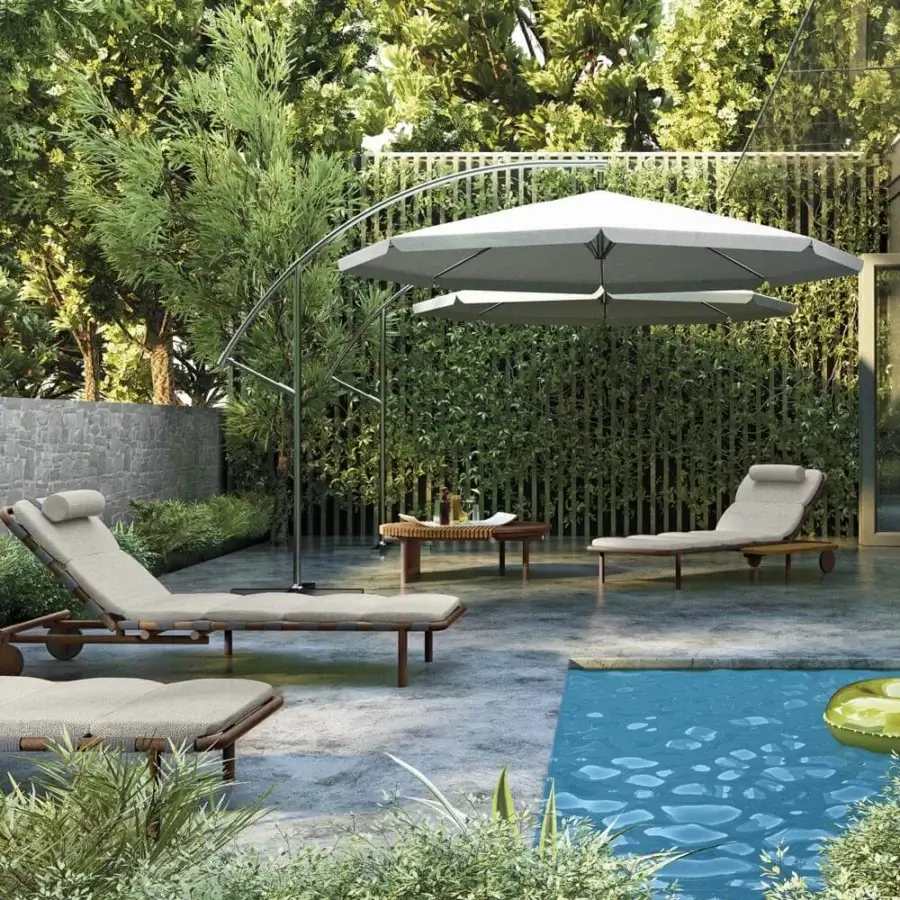 Stylish Arketipo Argentario lounger in light beige woven textile with a matte brown wood frame