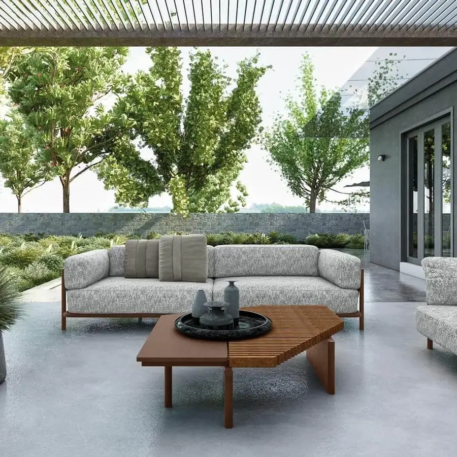 Distinguished Arketipo Talamone coffee table with contrasting wood and metal in an abstract geometric composition and matte finish