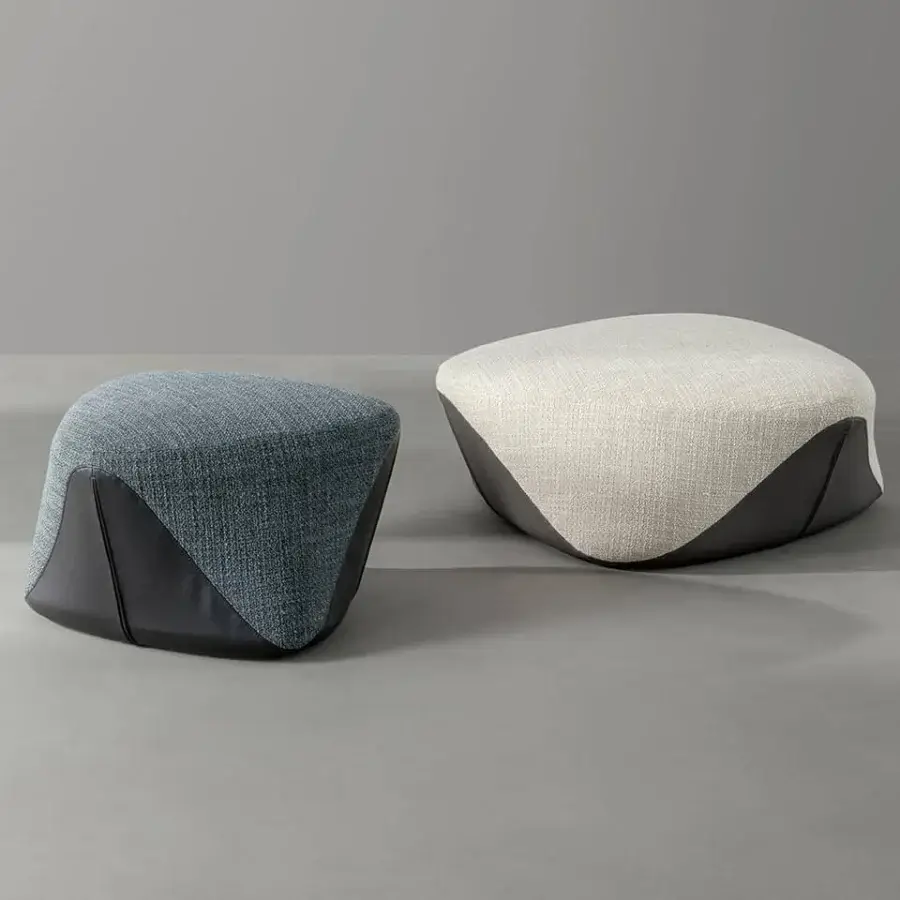 Sophisticated Bonaldo Seki ottoman crafted in two-tone fabric with a sleek dark wrap and light neutral textile finish