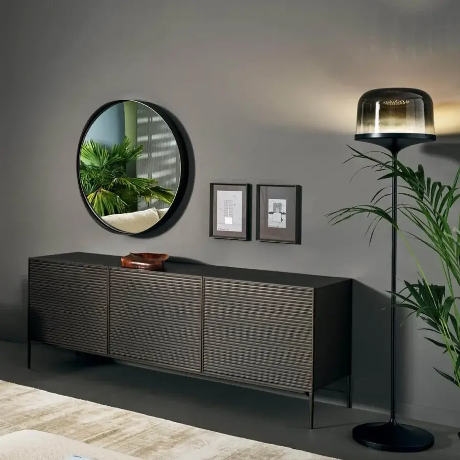 Elegant Bonaldo Pin floor lamp crafted in lead metal with a smoked blown glass lampshade and matte black finish