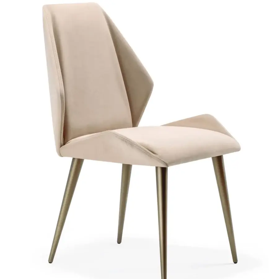 Lavish Reflex Origami chair with a faceted wood structure and light beige textile upholstery in an elegant finish