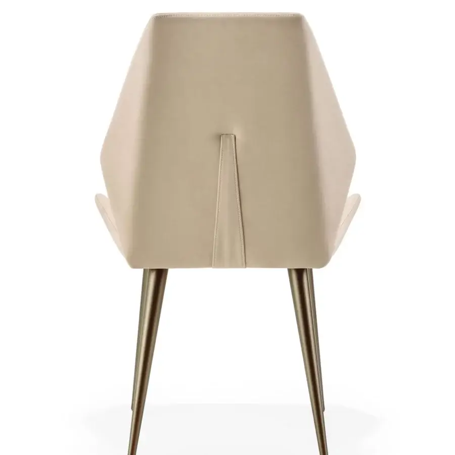 Distinguished Reflex Origami chair with a light beige fabric upholstery and slender wooden legs built with a faceted wood structure