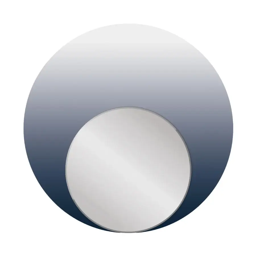 Elegant Reflex Nuance mirror with light to blue-gray gradient, crafted in shiny etched glass and featuring a beveled internal mirror