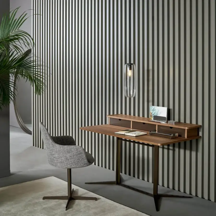 Exceptional Bonaldo Nelson desk crafted with Canaletto Walnut veneer and bronze lacquered wood drawers with a bronze metal base