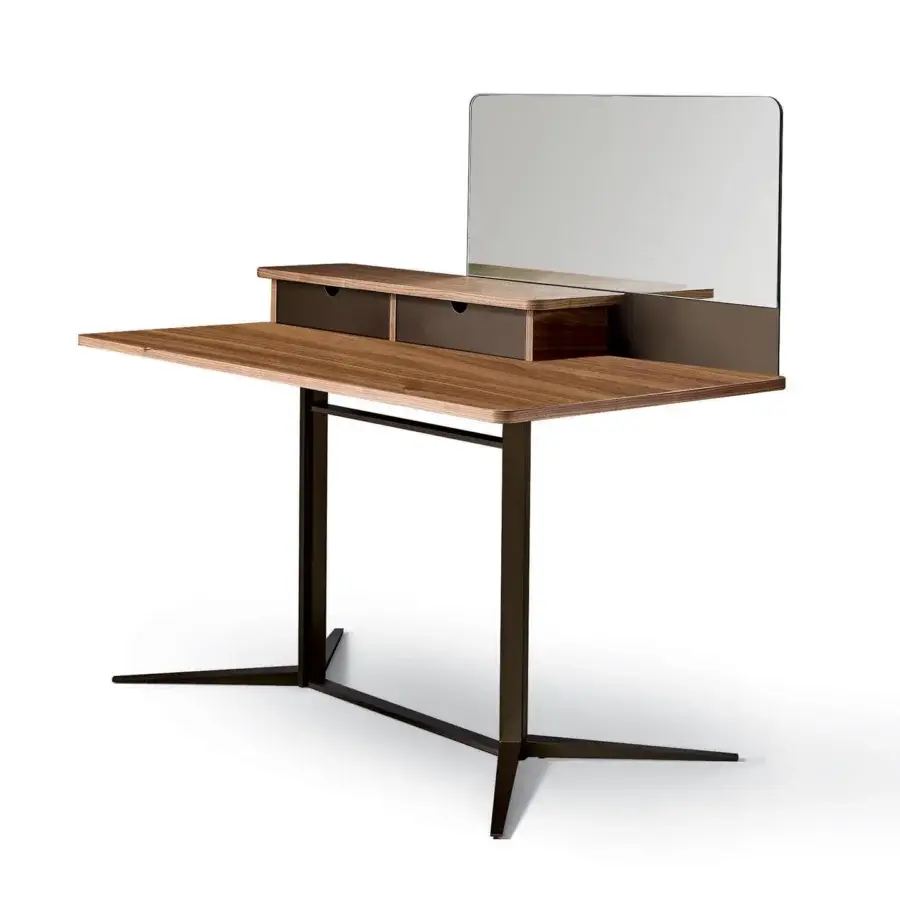 Exceptional Bonaldo Nelson vanity with Canaletto Walnut veneered wood, a bronze metal base and lacquered bronze drawers