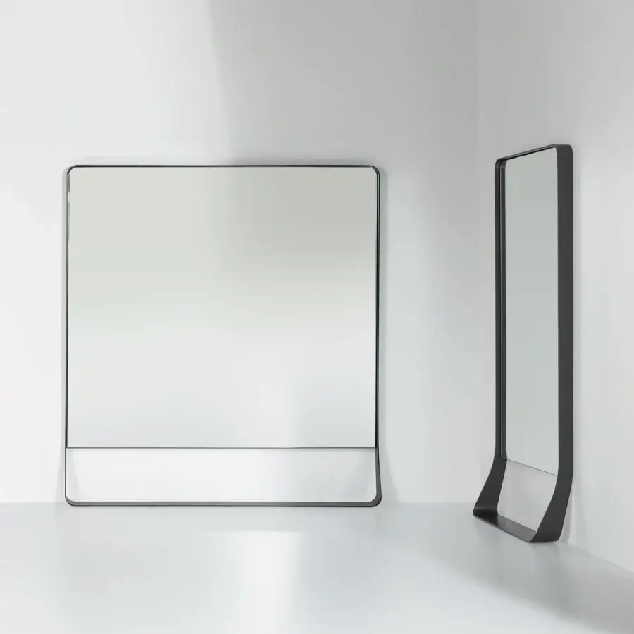 Distinguished Bonaldo Narciso mirror with a rectangular shape and rounded corners in dark metal with a glossy finish