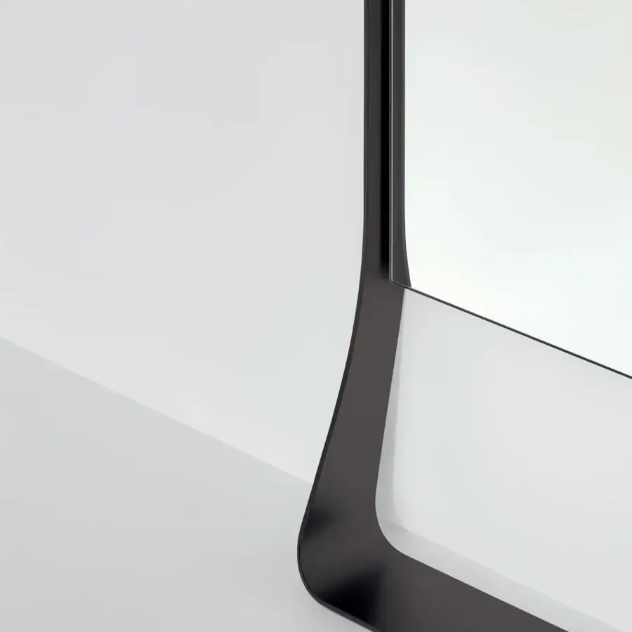 Elegant Bonaldo Narciso mirror with a rectangular form and rounded corners in matte black metal framing