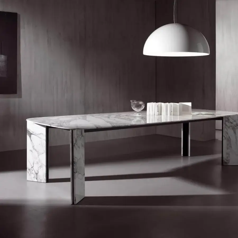 Elegant Acerbis Maxwell table crafted from stone and metal with polished marble and matte finished legs