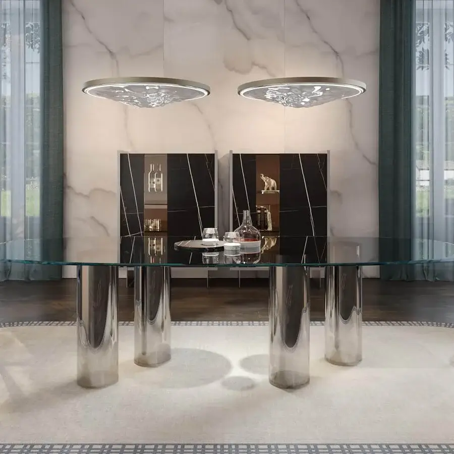 Superior Reflex Uro cupboard with wooden structure and glossy dark finish, showcasing innovative Wood glass doors revealing the interior
