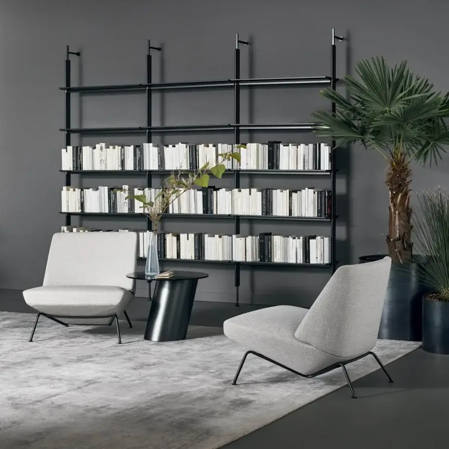 Distinguished Bonaldo Sleek Lounge Chair with light gray textile cover and matt painted metal four-spoke base