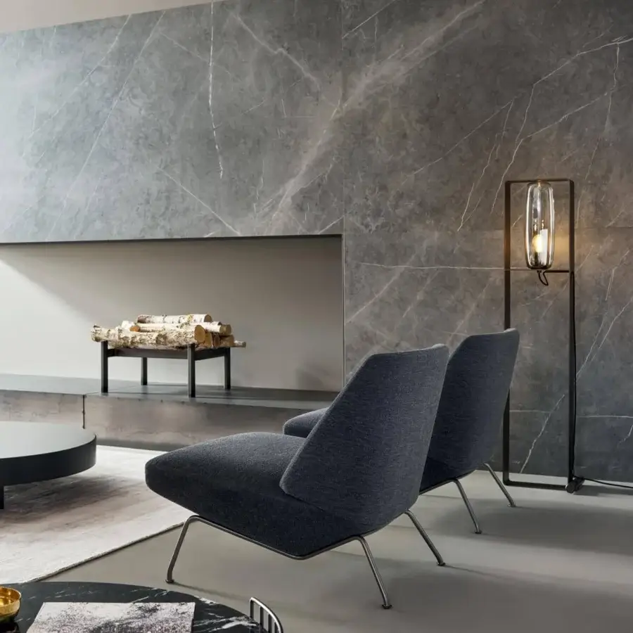 Architectural Bonaldo Sleek Lounge Chair with dark gray textile upholstery and silver-tone metal legs crafted with a matte finish