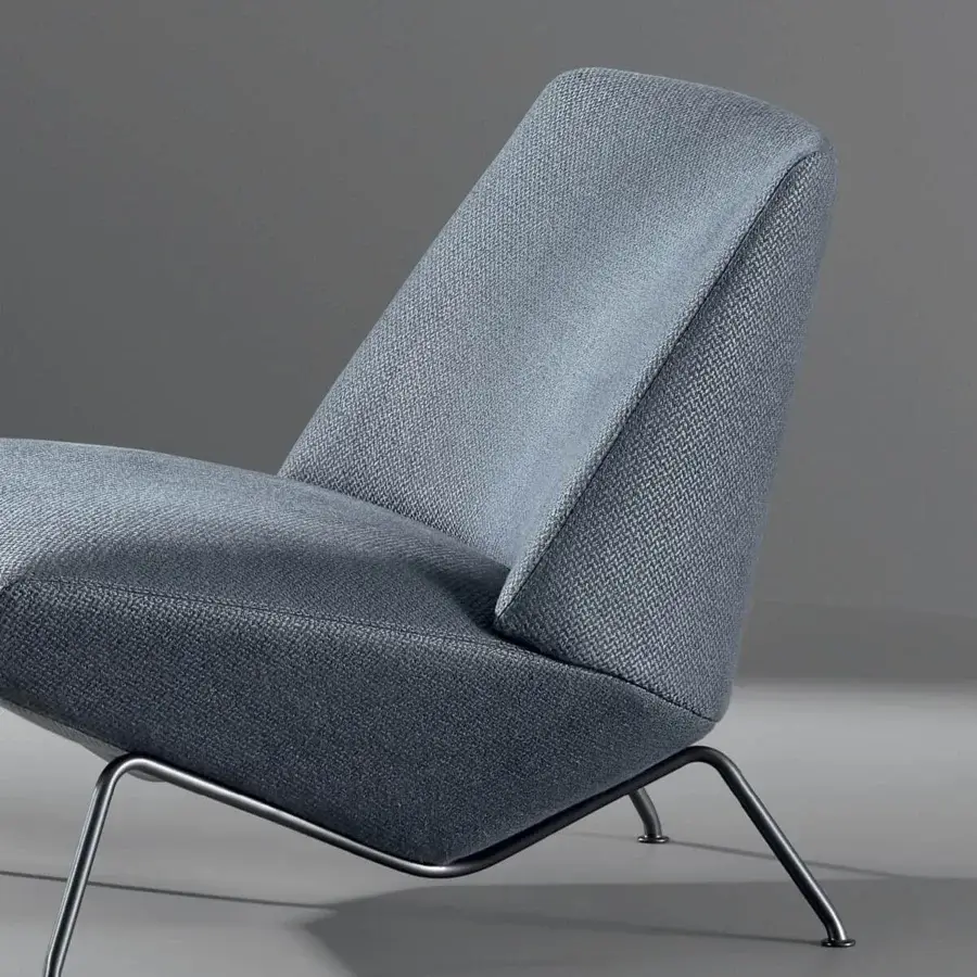 Superior Bonaldo Sleek Lounge Chair with muted blue-gray textile and matt painted metal legs