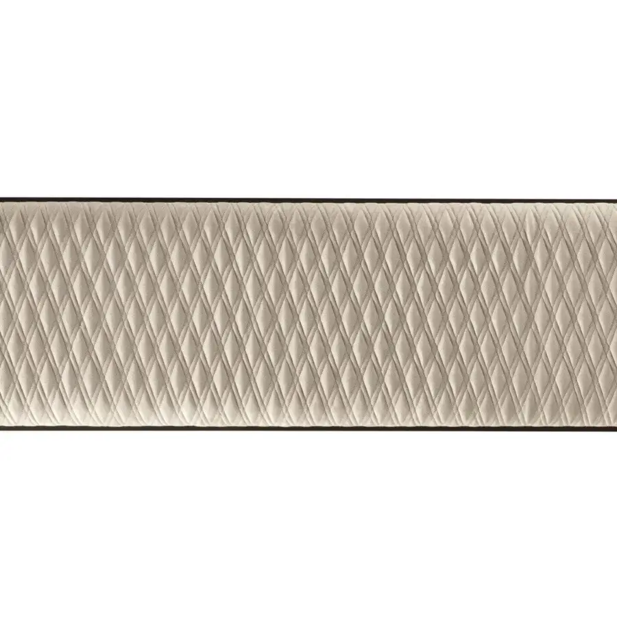 Superior Reflex Monolite bench with bronze lacquered wood and quilted light beige textile upholstery