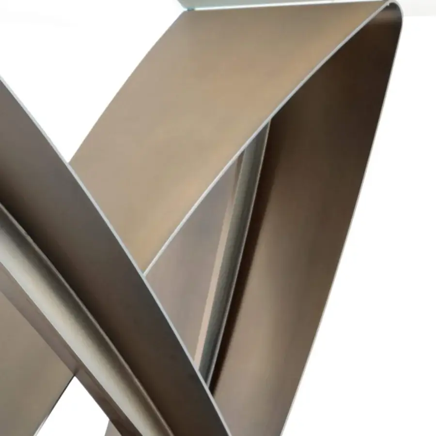 Distinguished Reflex Apeiron table with curved iron elements and painted wood, exhibiting a matte finish and beveled edges