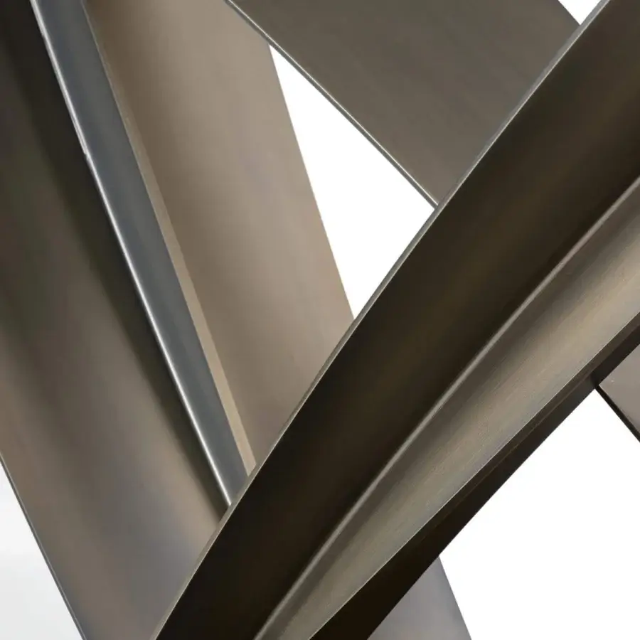 Exceptional Reflex Apeiron table with dark bronze iron base and painted wood top in Marble Glass or Wood Glass finish