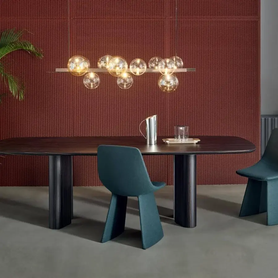 Distinguished Bonaldo Geometric table with teardrop legs and ebony veneered wood top finished with a matte sheen