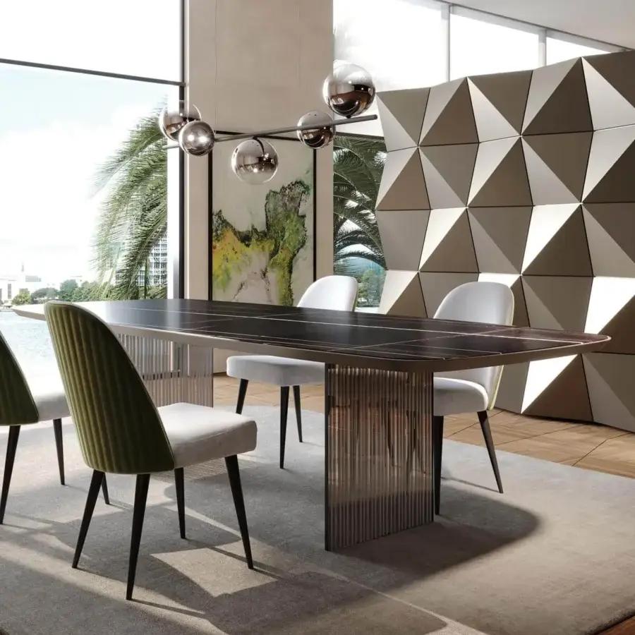 Superior Reflex Monolite table with bronze lacquered wood top and substantial glass legs crafted with a Wood Glass cover