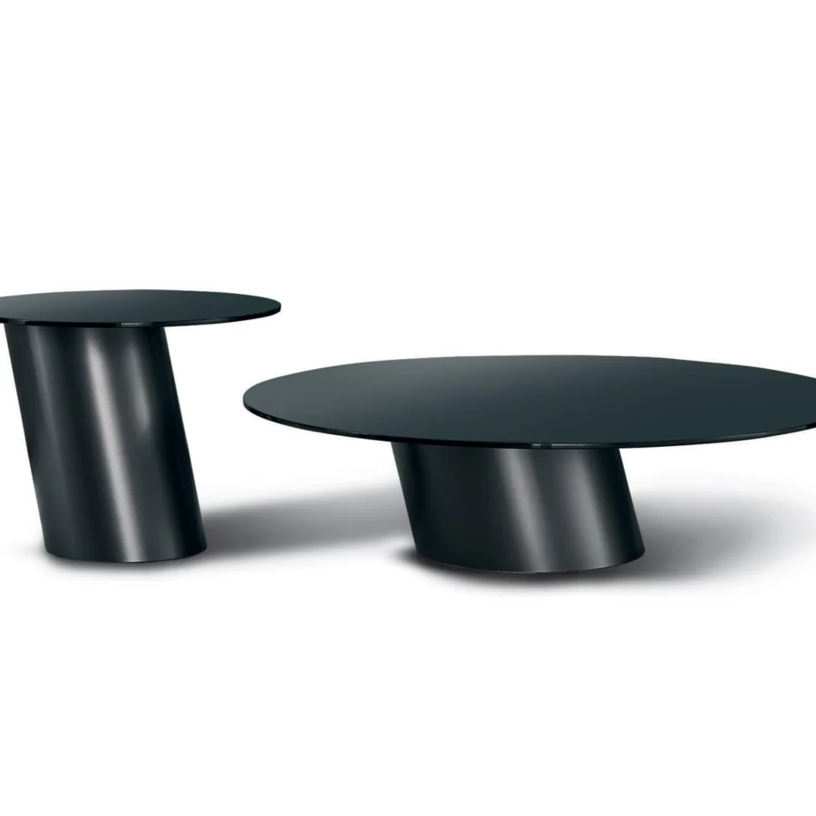 Exceptional Bonaldo Pisa coffee table with sleek round top crafted in glass or ceramic with glossy finish
