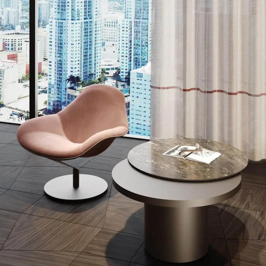 Innovative Reflex Tau Steel Move coffee table with two tiers in wood glass and marble glass with matte finish