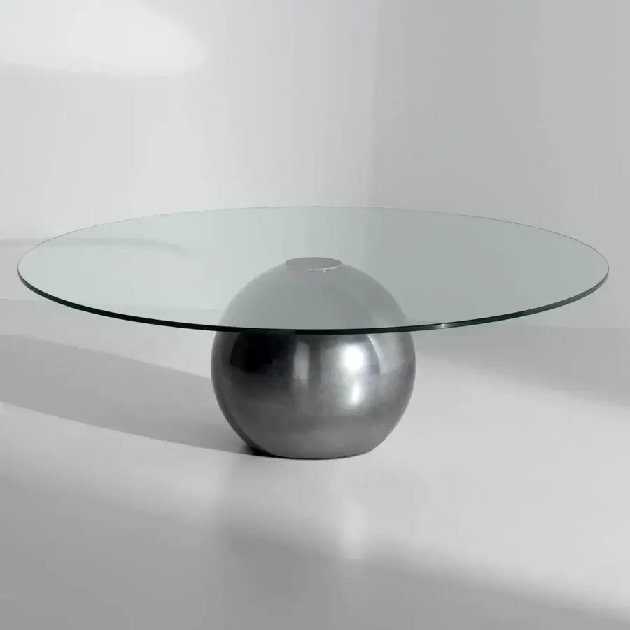 Captivating Bonaldo Circus coffee table with transparent glass top and sculptural satin metal base