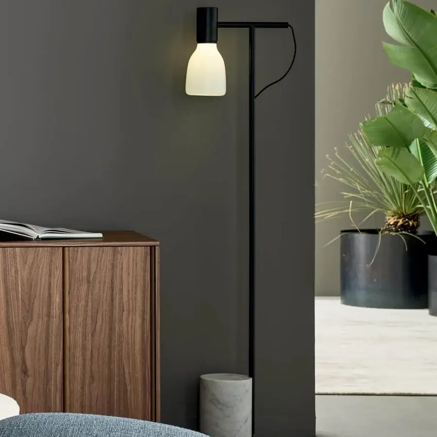 Elegant Bonaldo Acquerelli floor lamp with slender lead metal structure and white marble base