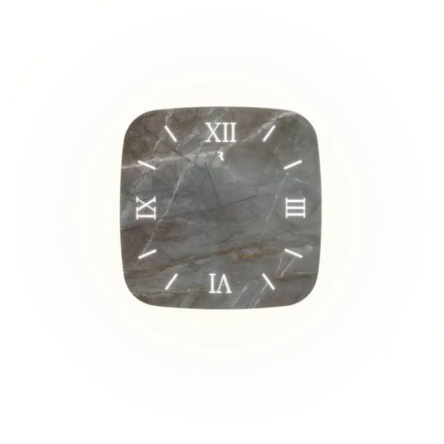 Elegant Reflex Nautilus clock with Marble Glass structure, titanium hands and white sandblasted serigraphy Roman numerals