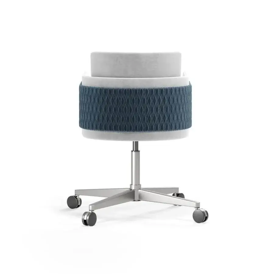 Distinguished Reflex Amet armchair with light gray textile upholstery and quilted dark blue fabric finish, built with a height-adjustable metallic base