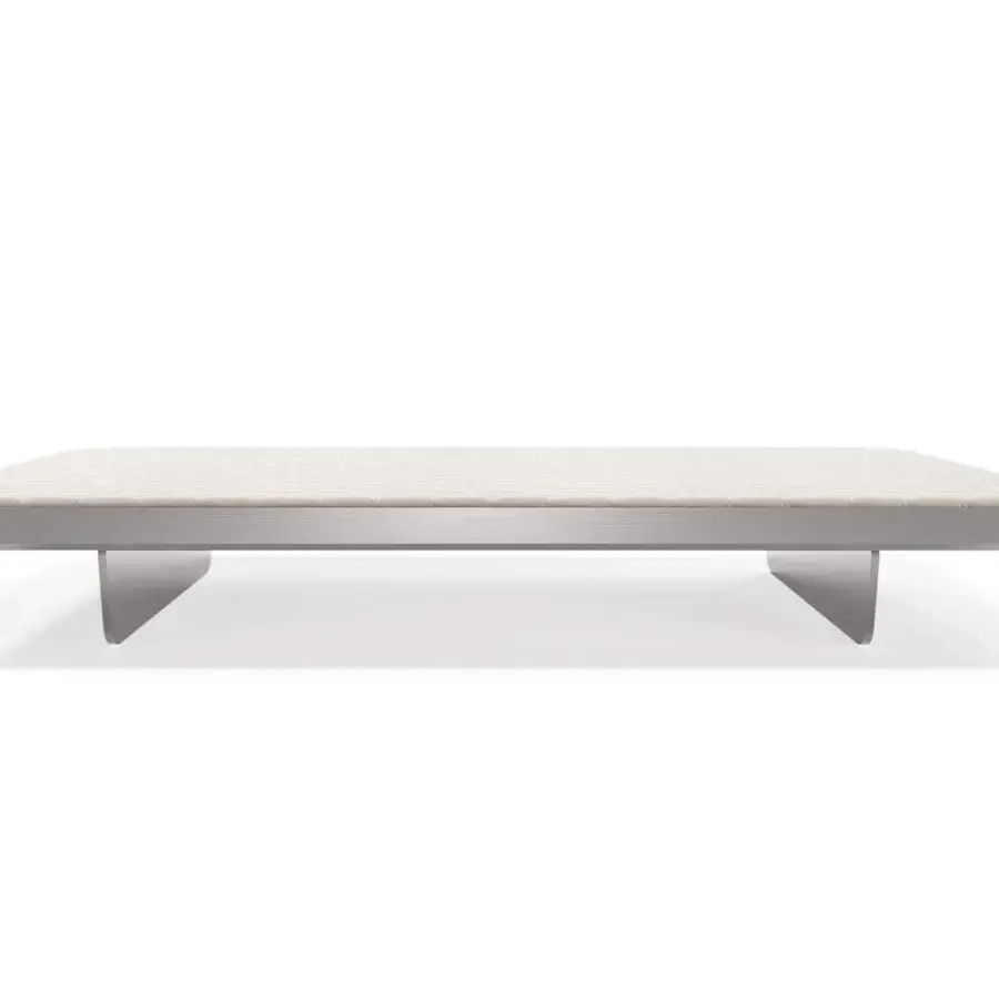Lavish Reflex Segno coffee table with quilted light cream leather top and elegant metal legs