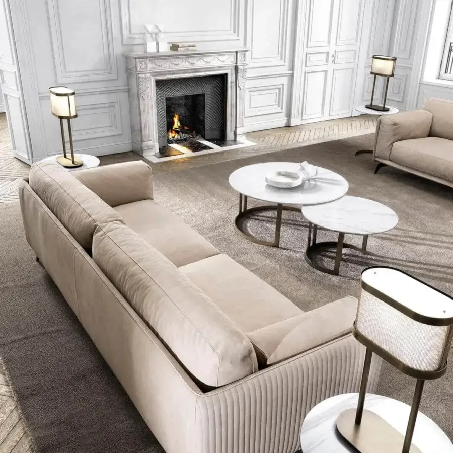 Superior DV Home Collection Hollywood coffee table with white marble top and bronze finished stainless steel base