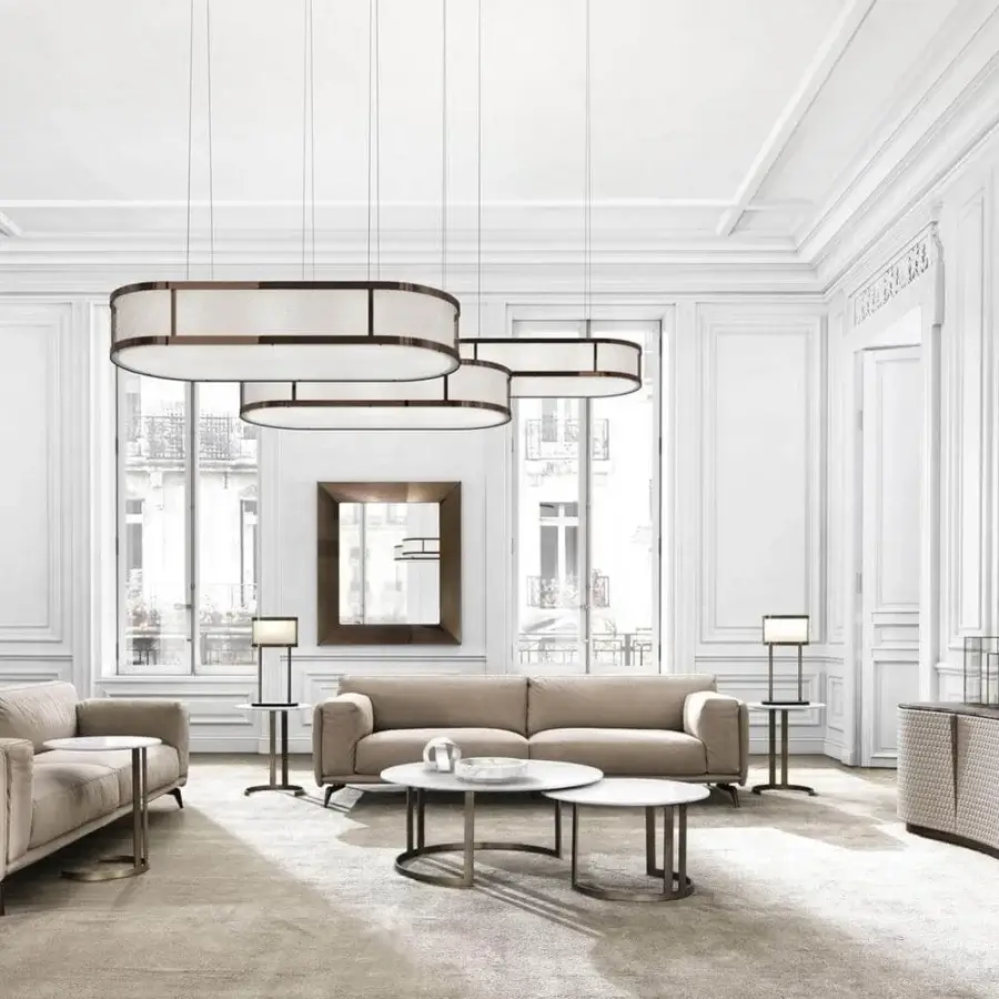 Elegant DV Home Collection Hollywood coffee table with light-toned top and dark finished metal base crafted in Italy