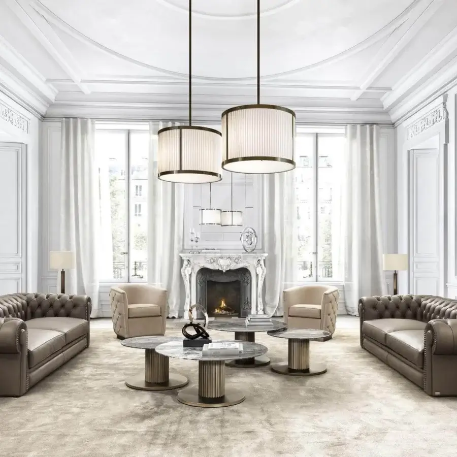 Distinguished DV Home Collection Vogue lounge chair with a curved silhouette, tufted backrest and nailhead trim in light neutral fabric