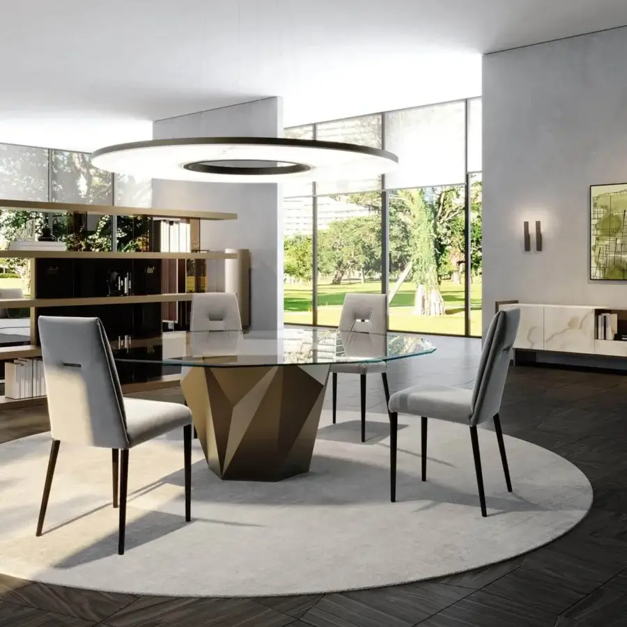 Elegant Reflex Space Suspension lamp with broad Marble Glass and bronze metal frame crafted in Italy