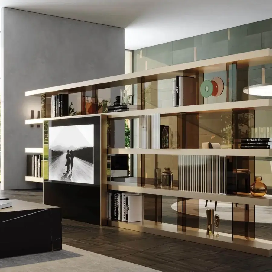Distinguished Reflex Space Suspension lamp with Marble Glass diffuser and bronze metal frame in matte white finish