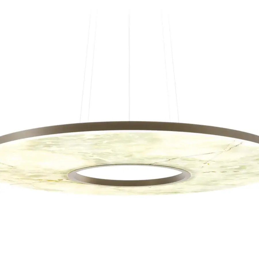 Exclusive Reflex Space Suspension lamp with creamy white Marble Glass diffuser encased in matte bronze metal frame