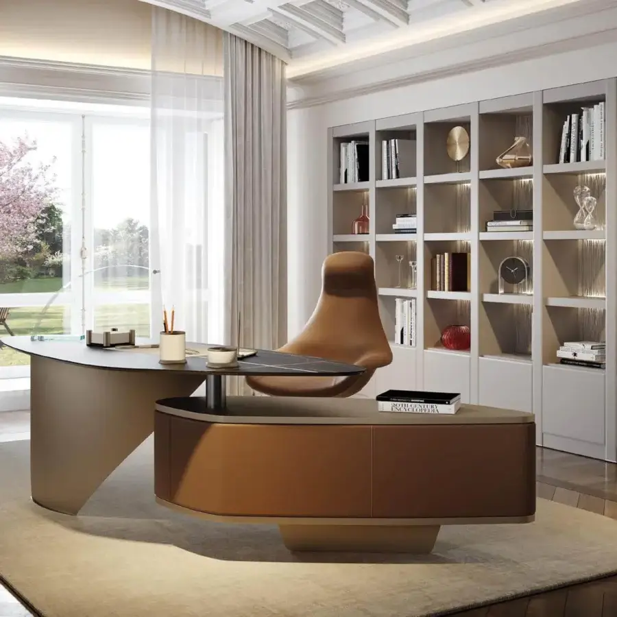 Distinguished Reflex Avantgarde bookcase with shiny lacquered wood and white lacquered glass backs in light gray matte finish