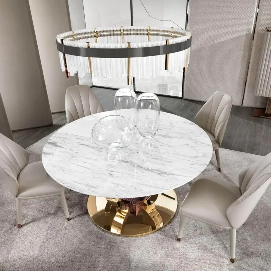 Elite DV Home Collection chair with light beige fabric or leather upholstery and gold accented steel feet