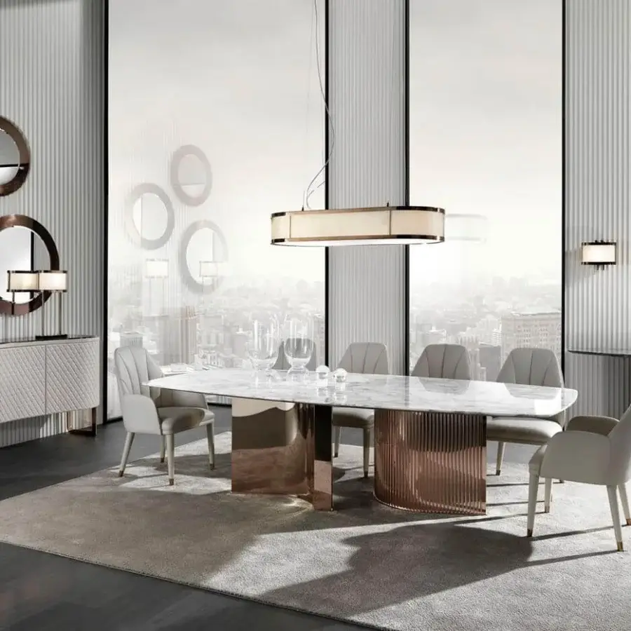 Lavish DV Home Collection armchair with light beige textile upholstery and copper-toned metal legs crafted in Italy