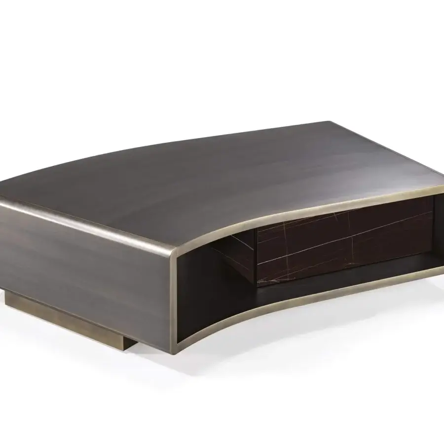 Superior Reflex Space bookcase with a wooden structure, metallic paint, and wood glass displaying reddish-brown tones with lighter veining patterns