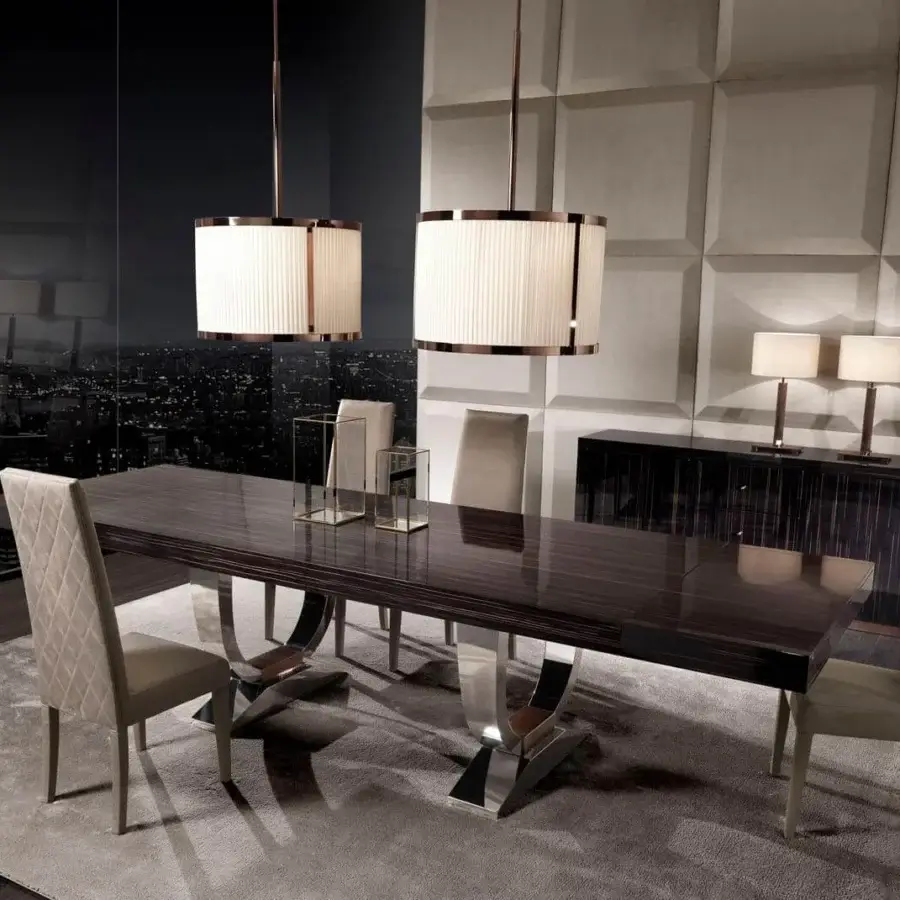 Sophisticated DV Home Collection Windsor suspension lamp with a light cream cannetè fabric lampshade and glossy copper-toned metal frame