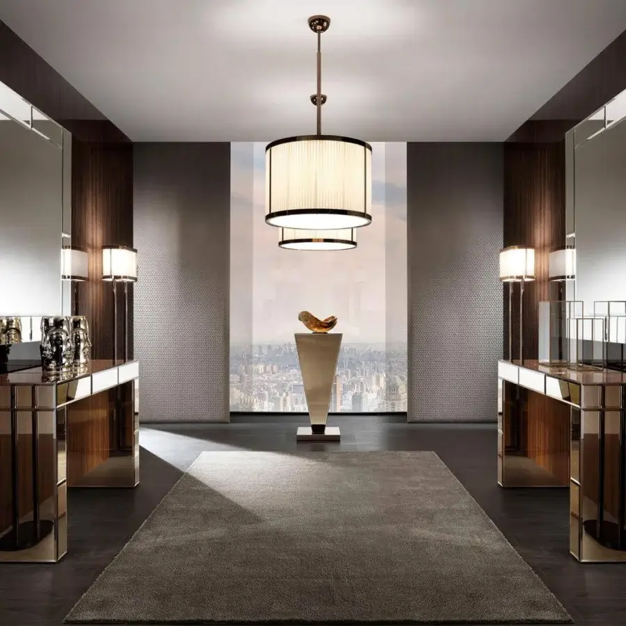 Distinguished DV Home Collection Windsor suspension lamp crafted in light beige textile with a dark bronze metal finish