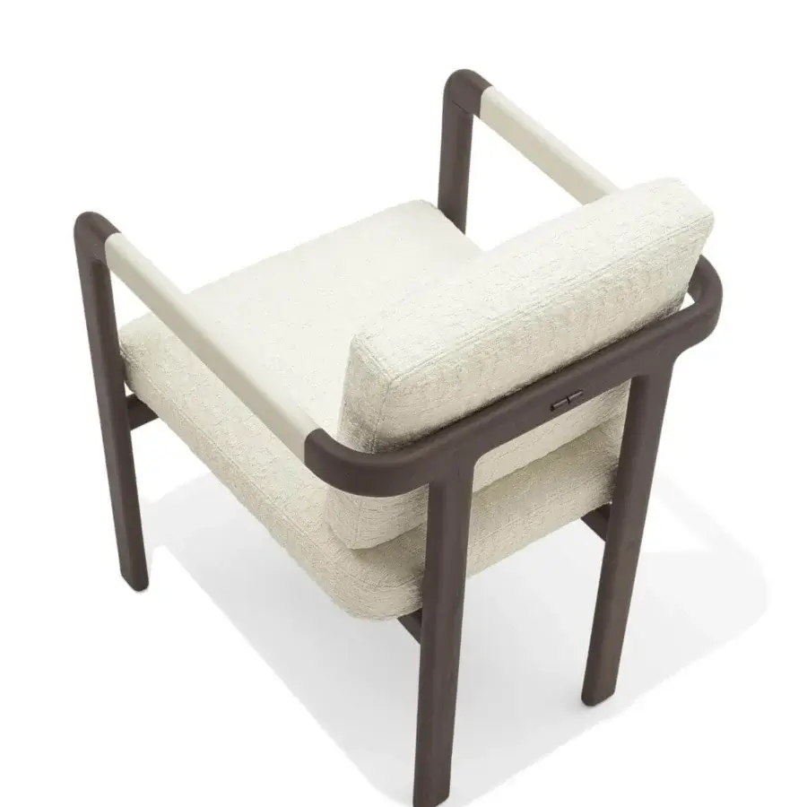 Exceptional Giorgetti Montgomery armchair with solid ash frame and off-white fabric upholstery exhibiting balanced proportions