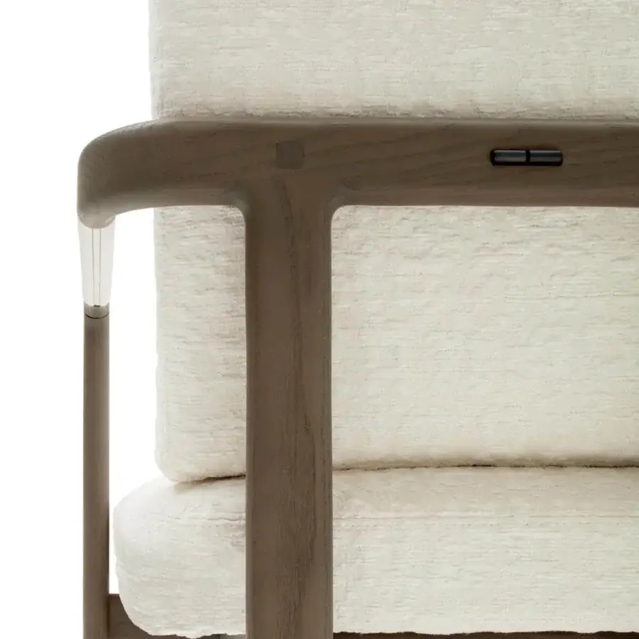 Distinguished Giorgetti Montgomery armchair with solid ash structure and light off-white textile upholstery showcasing stylish curves
