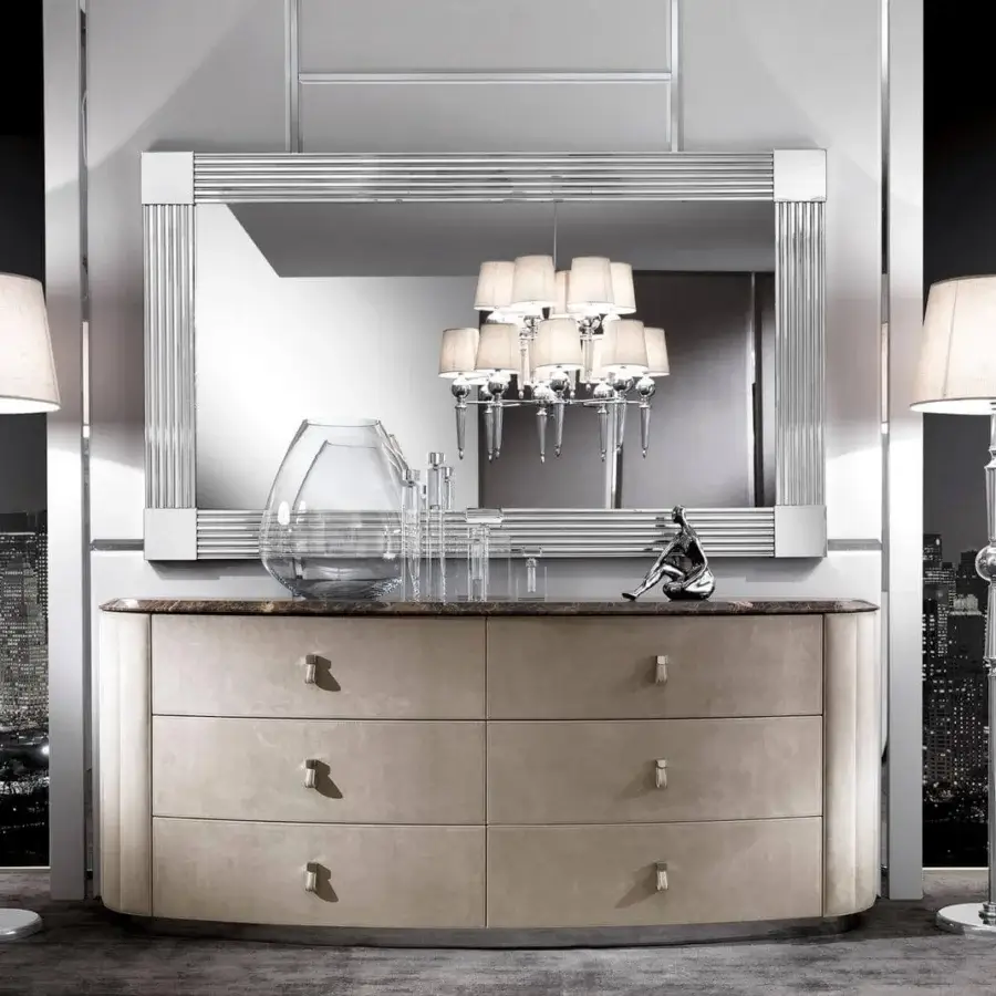 Superior DV Home Collection Windsor mirror with stainless steel frame, natural beveled mirror and refined silver finish
